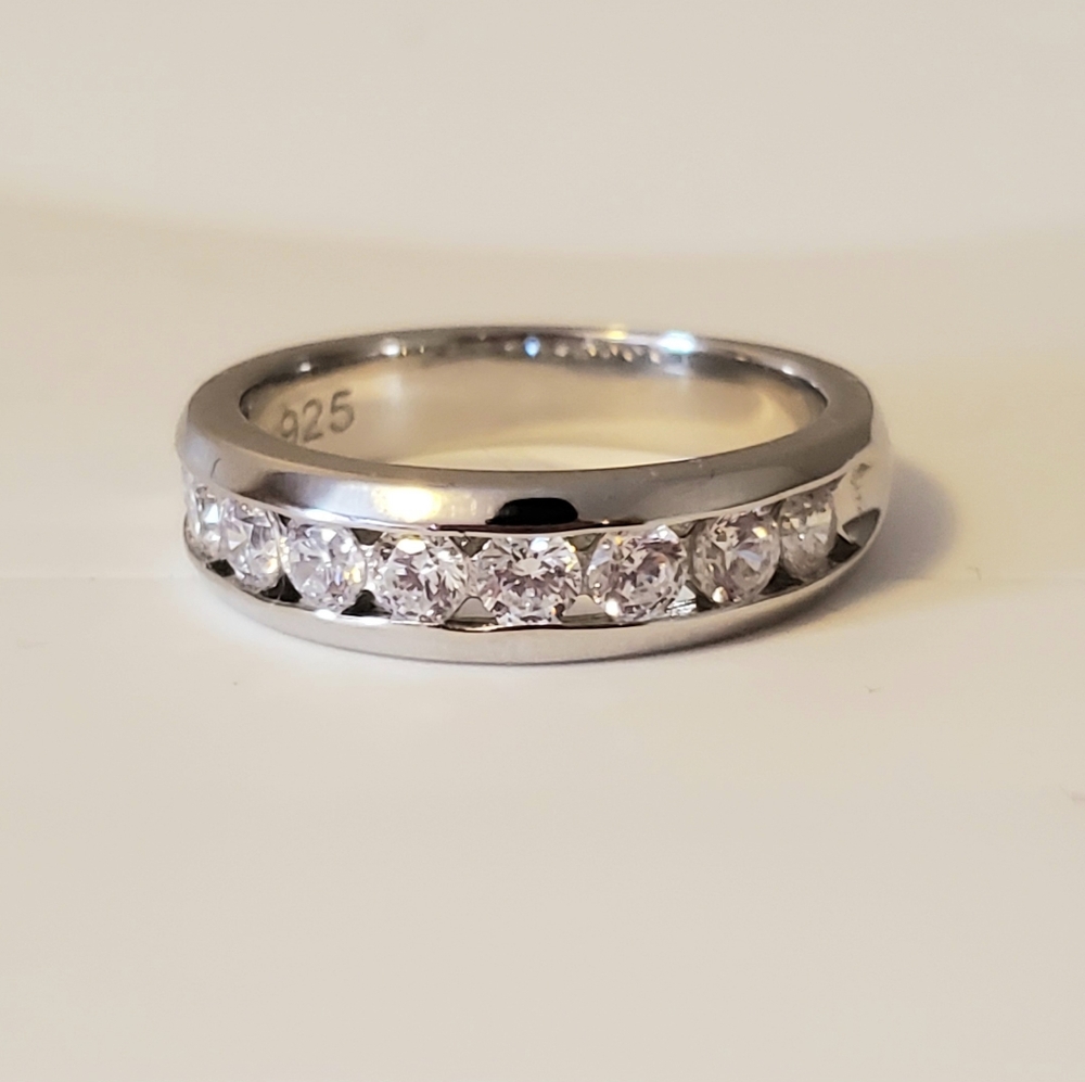 925 Sterling Silver Men's CZ Ring Wedding Band
